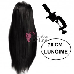 Cap de practica din par sintetic Brunet  Negru + Suport, lungime par 70 cm - 2841